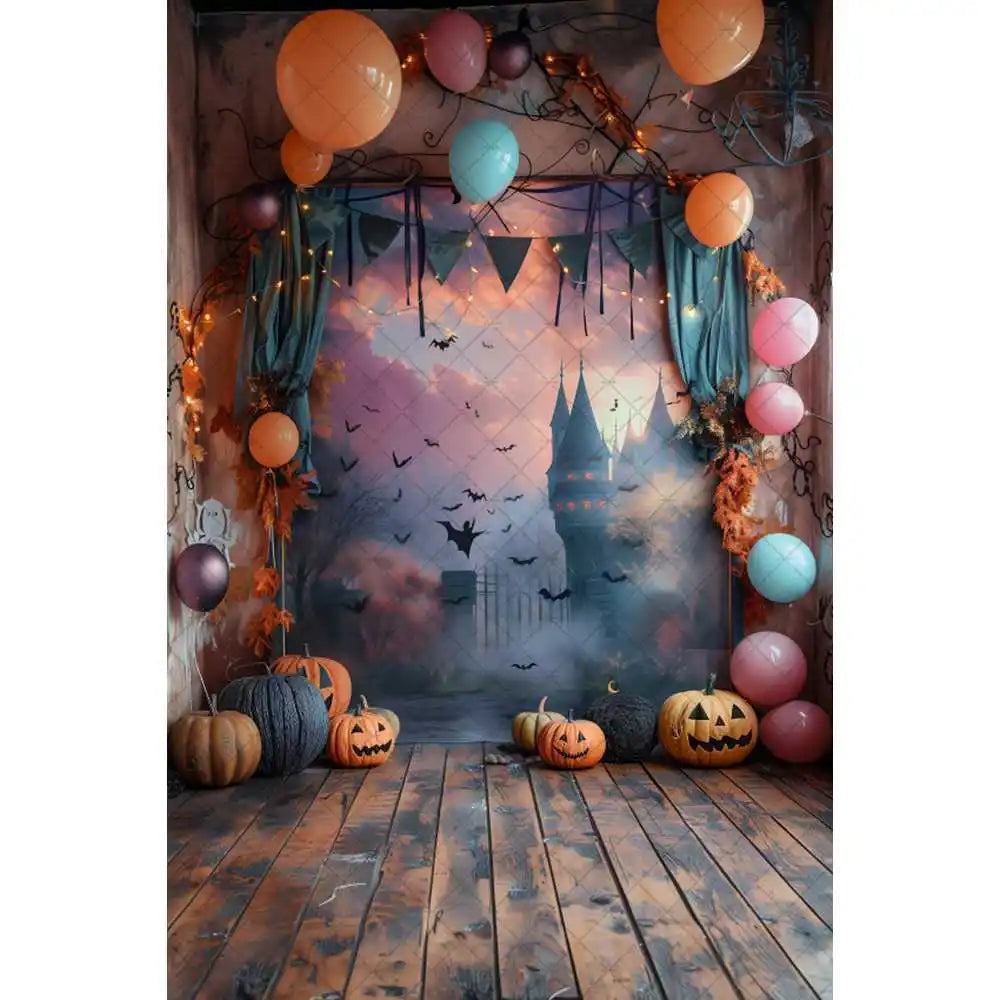 Halloween Night Background Photography Horror Haunted House Pumpkin Lantern Black Stone Road Backdrop Kids Holiday Party Studio