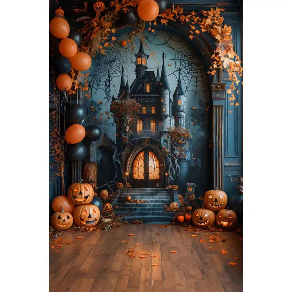 Halloween Night Background Photography Horror Haunted House Pumpkin Lantern Black Stone Road Backdrop Kids Holiday Party Studio