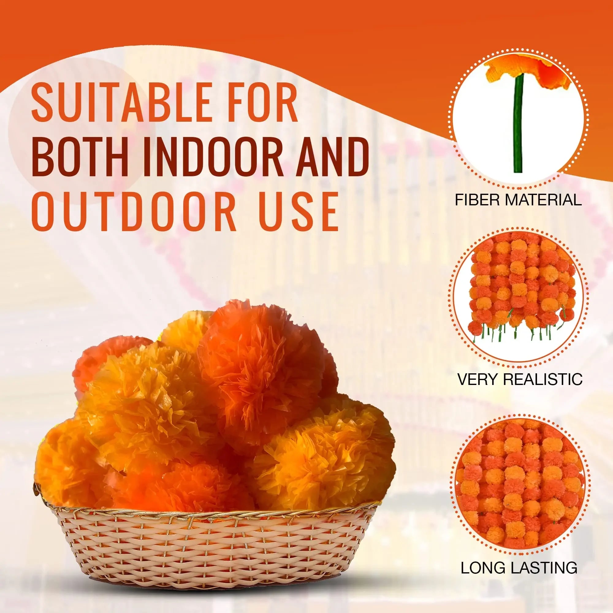 5-50pcs Marigold Garland For Decoration 5 Ft Artificial Flower Garland Mexican Fiesta Day of The Dead/Diwali Pooja Decor/Wedding