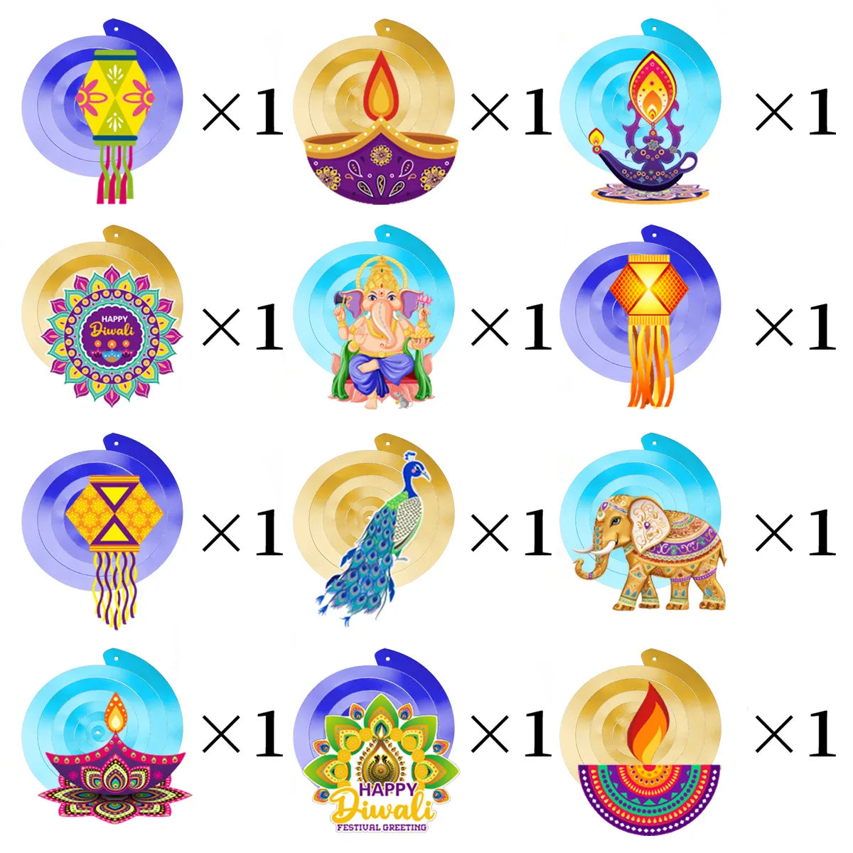 12Pcs/Pack Happy Diwali Theme Party  Props Decor