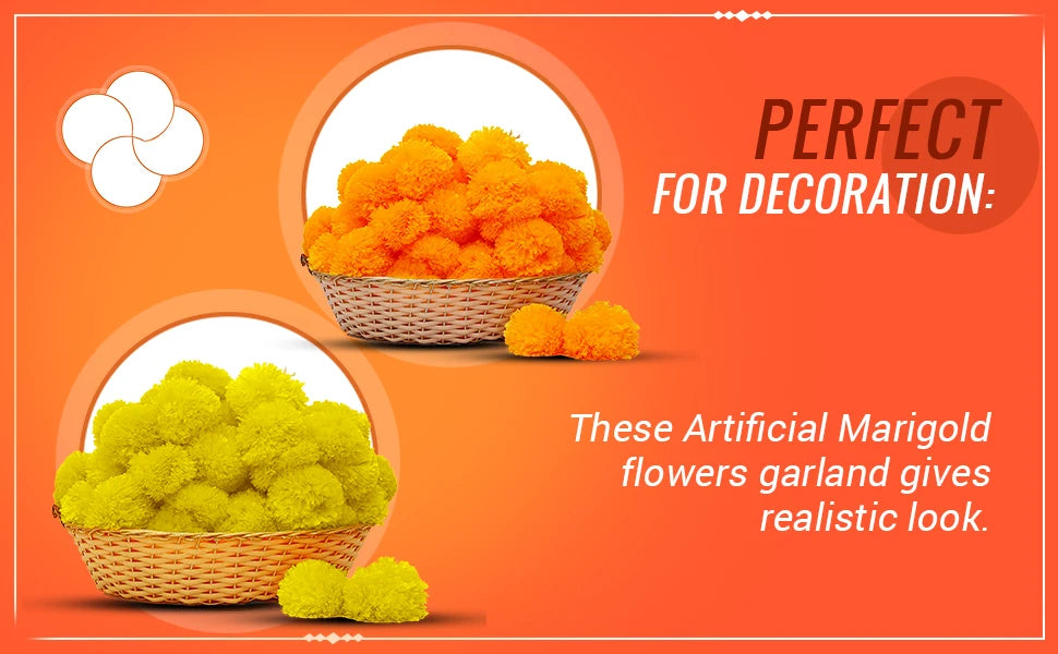 5-50pcs Marigold Garland For Decoration 5 Ft Artificial Flower Garland Mexican Fiesta Day of The Dead/Diwali Pooja Decor/Wedding