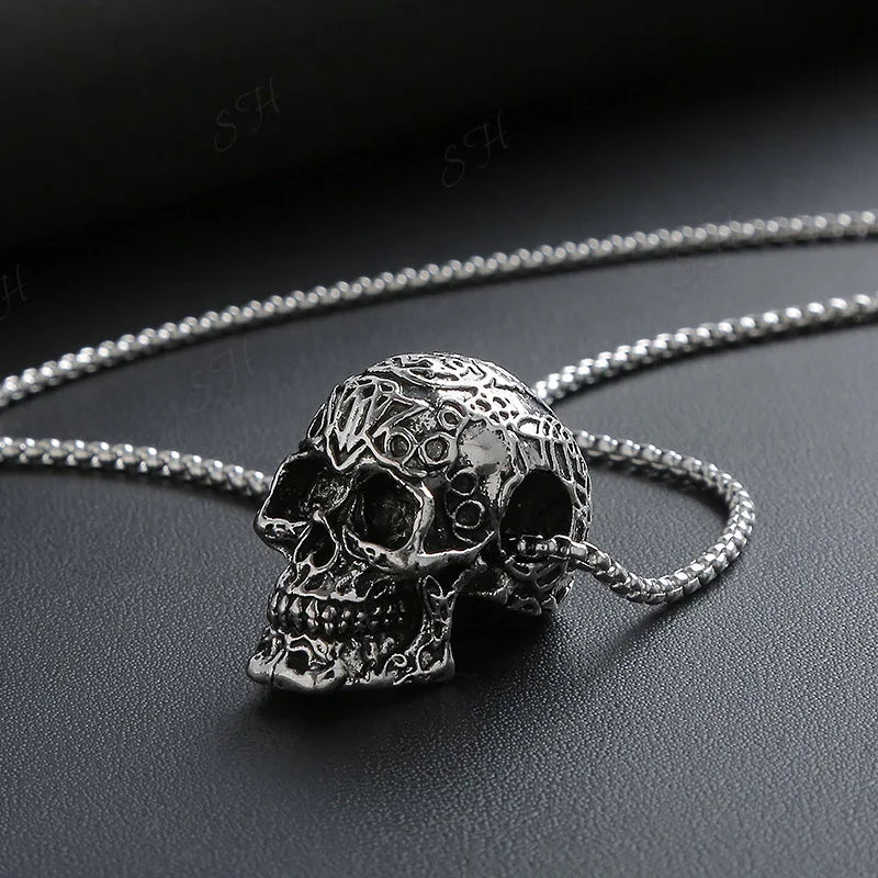 Gothic Pattern Skull Ghost Head Pendant Necklace Men's Punk Trend Alternative Halloween Jewelry