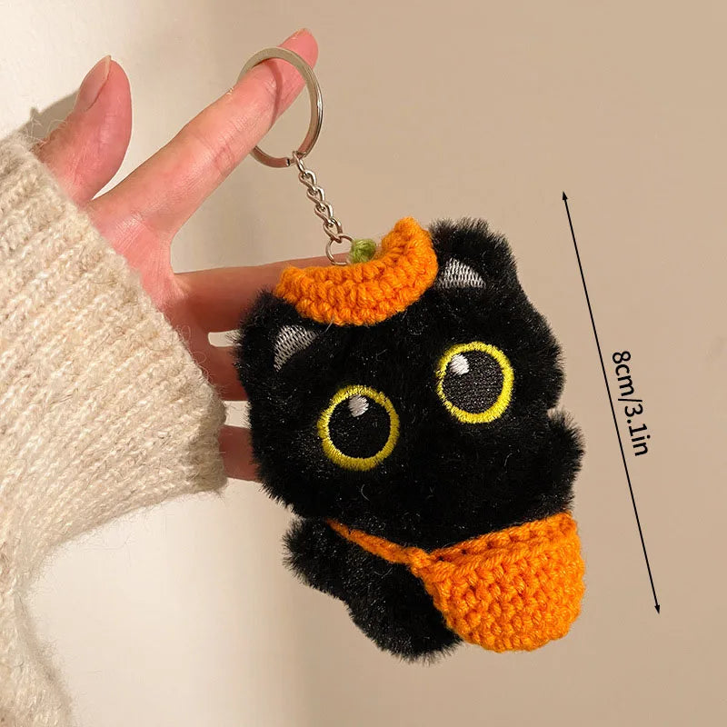 Cute Keychain Kawaii Black Cat Keychain Plush Cats Toy Backpack Hanging Pendant Decoration Keyring Halloween Ghost Theme Gifts