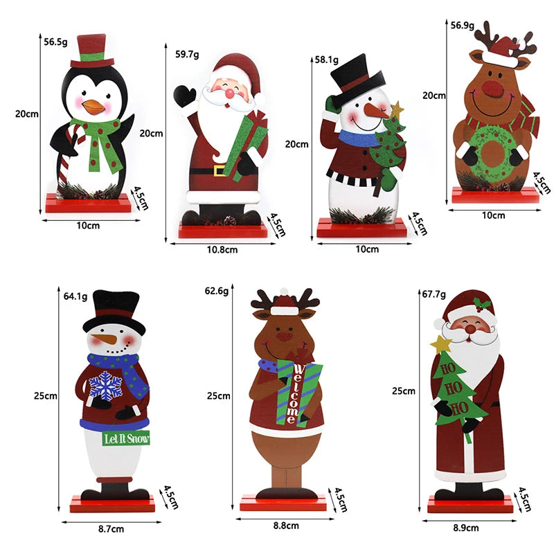 Christmas Wooden Reindeer Snowman Santa Claus Crafts Xmas Desktop Ornaments Merry Christmas Home Decorations New Years Noel Gift