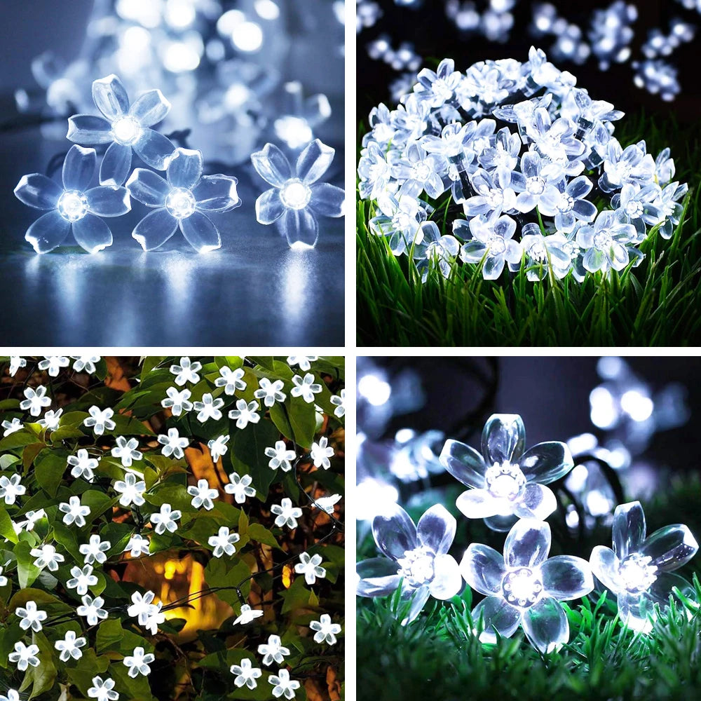 Solar decorative lights, outdoor waterproof 8 modes, cherry blossom lights, Christmas garden party decoration