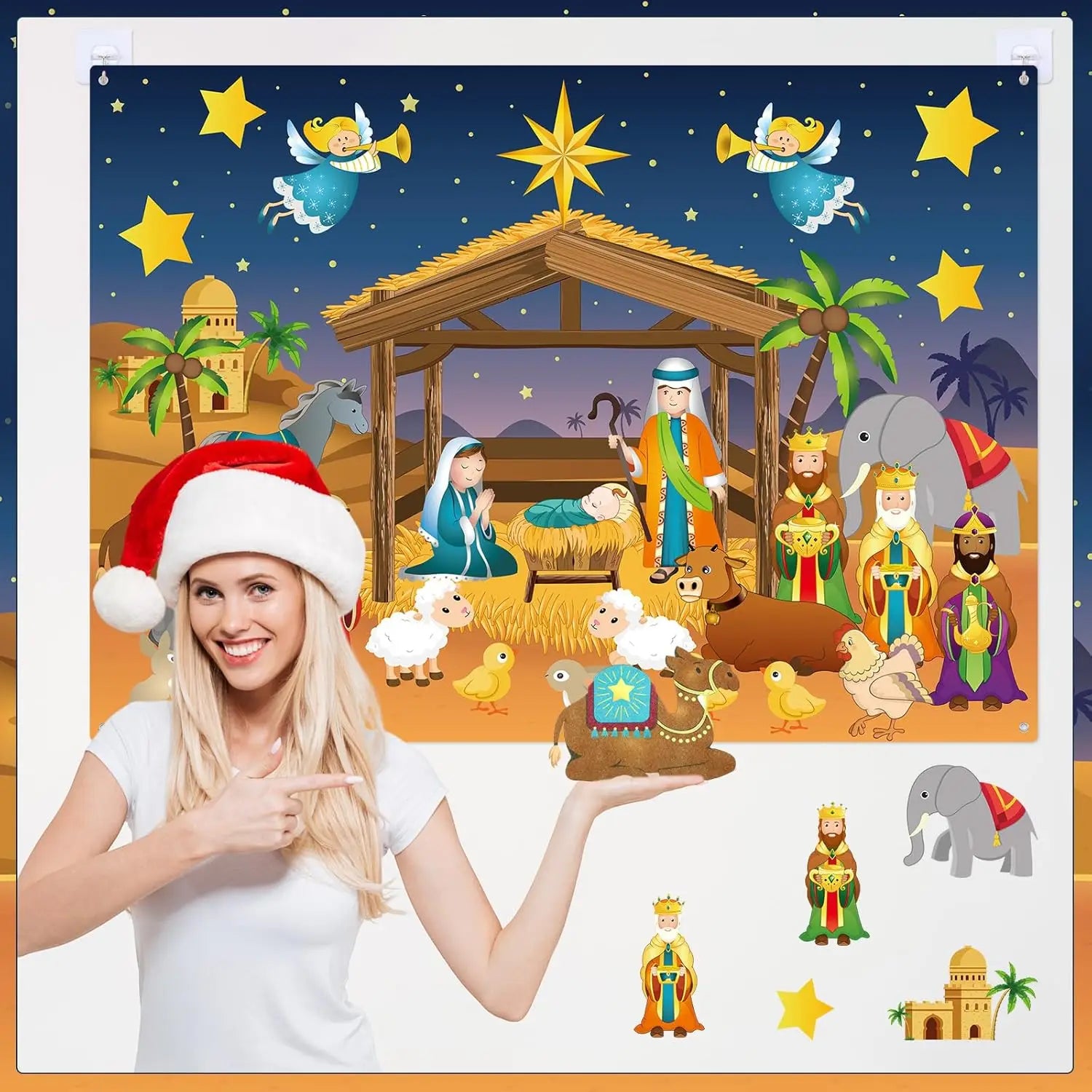 Christmas Felt Story Board Set Detachable Ornaments Wall Decor House Crafts DIY Learning Interactive Play Kit for Holiday Xmas