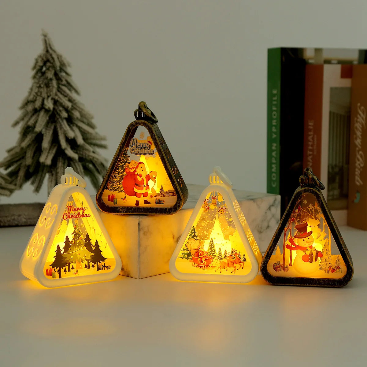 Christmas decorations, vintage night lights glowing gifts display windows desktop decorations props atmosphere wind lights gifts