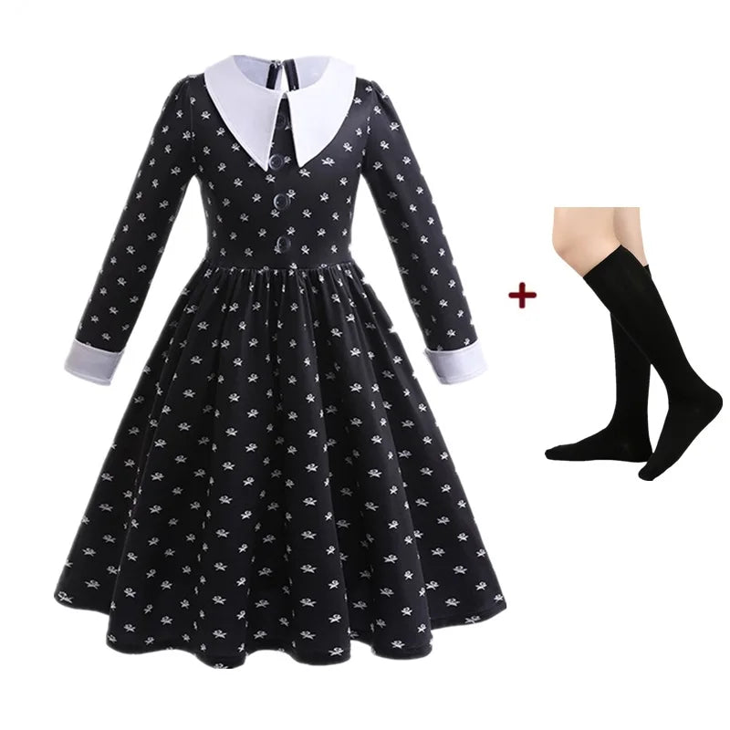 Children Wednesday Costume Girls Black Gothic Family Clothes Halloween Cosplay Costume for Kids Easter Carnival Fancy Dress Up
