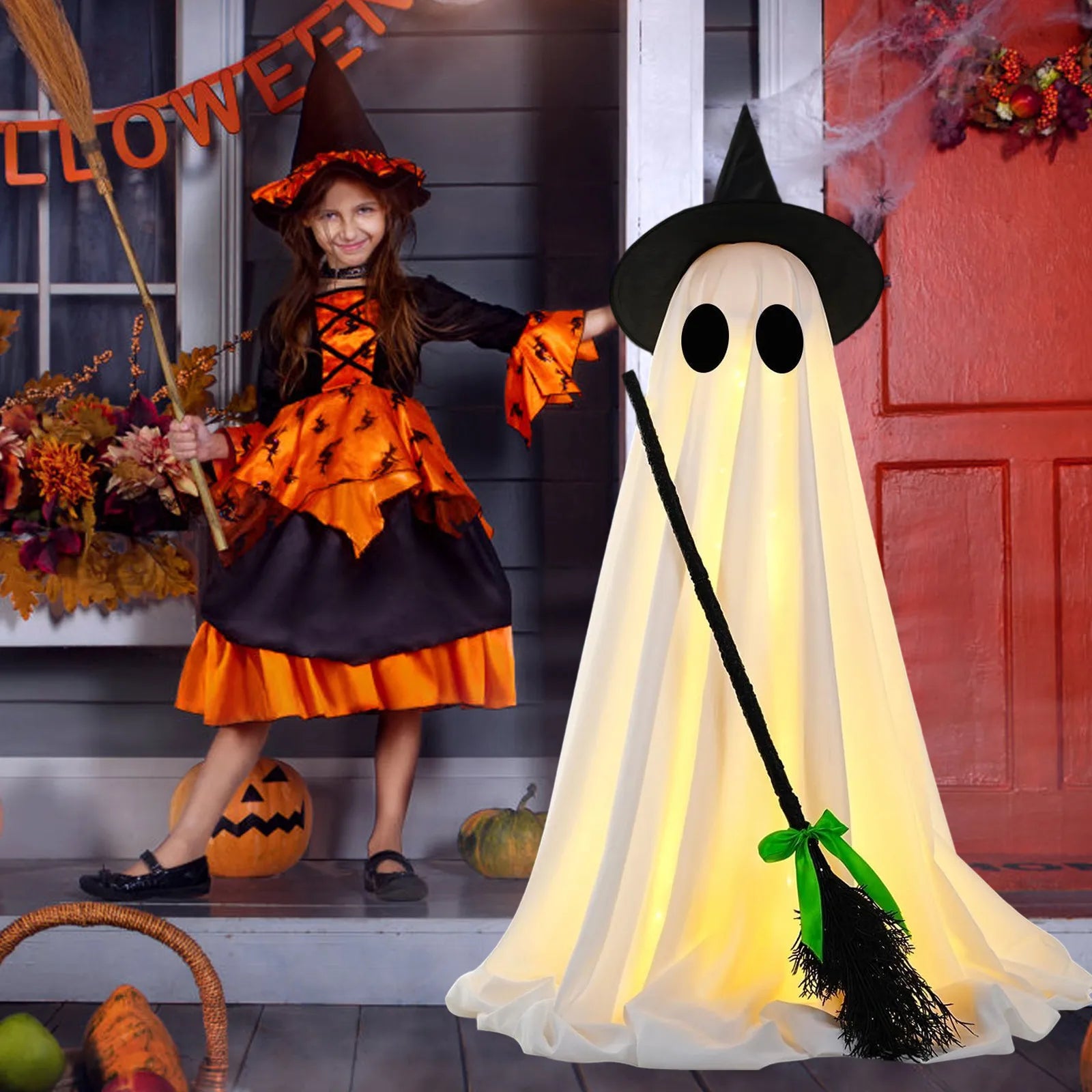 Halloween Decorations Indoor Spooky Halloween Decor With Witch Brooms Scary Decor With Led Lights For Front Yard Garden Home