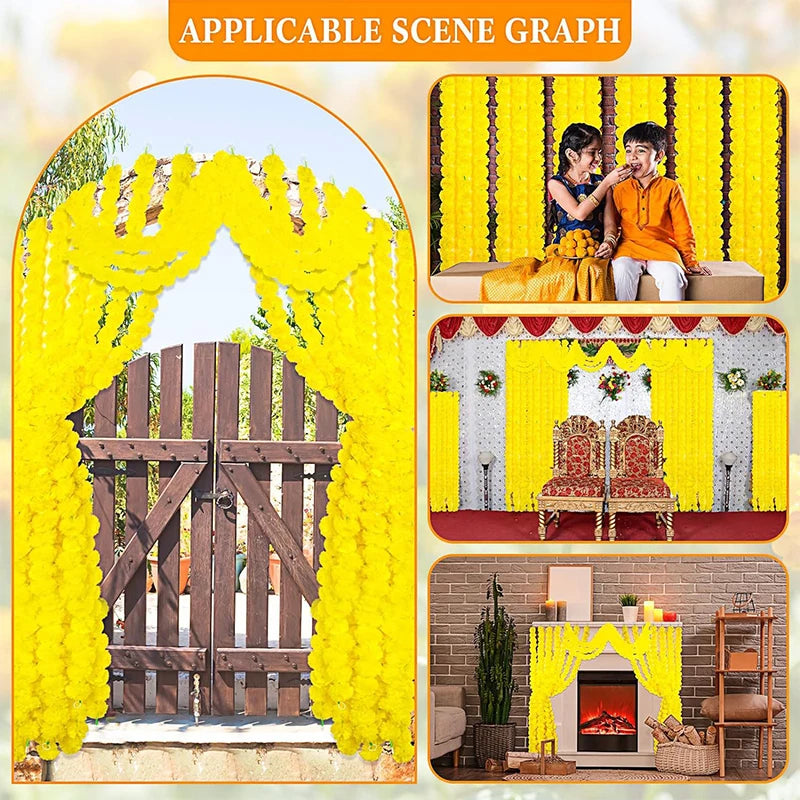 1pc Marigold Flower Artificial Garland For Diwali Pooja Mexican Party Fiesta Day Of The Dead Decoration Indian Wedding Supply