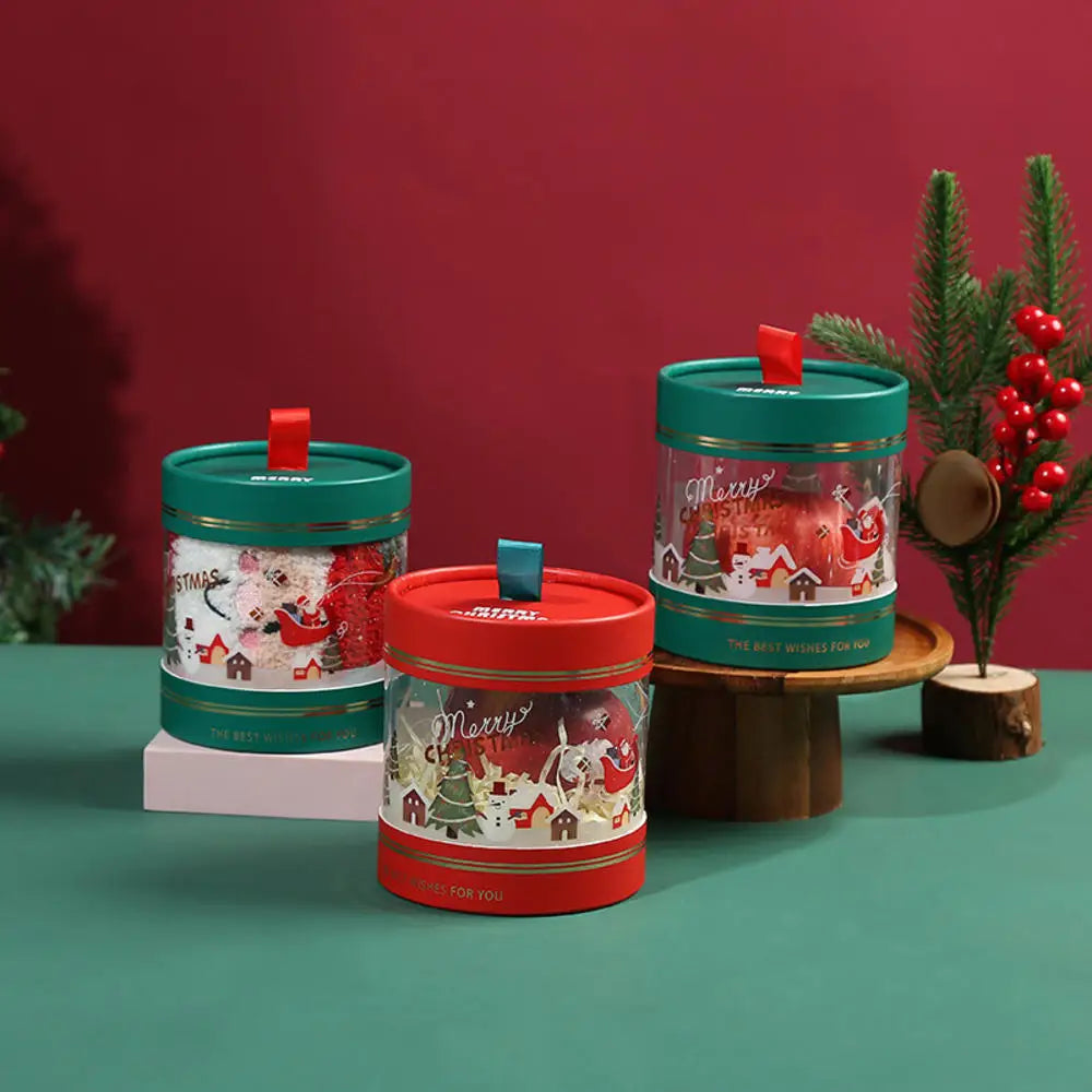 Christmas Gift Packaging Box Festive Dessert Party Decoration Treats Cake Hug Bucket Plastic Transparent Storage Case Home