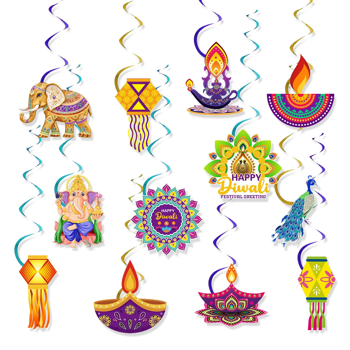 12Pcs/Pack Happy Diwali Theme Party  Props Decor