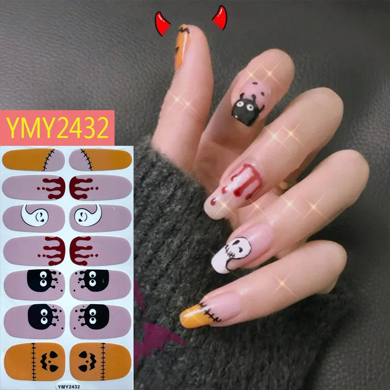 Baking Free Halloween Nail Stickers Full Sticker Fashion Nail Art Jewelry  Pumpkin Ghost Wholesale Applique Nail Sticker