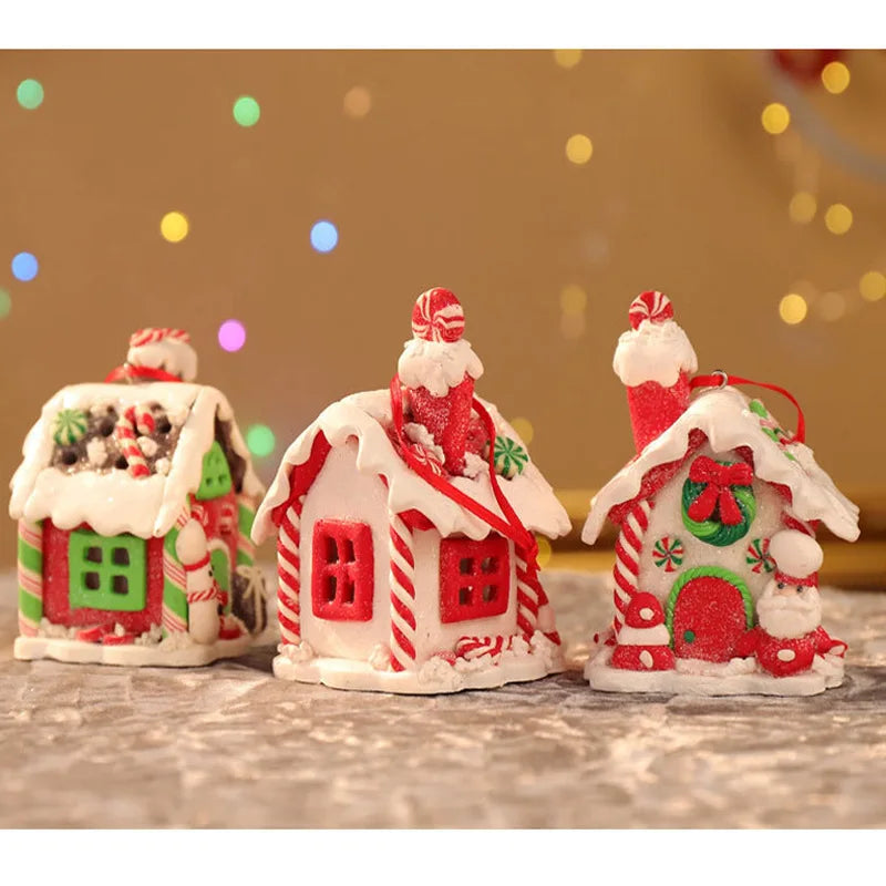 Christmas Theme LED Pendant Snowman Gingerbread Santa Claus Light House Soft Pottery Hanging Tree Home New Year Party Decoration