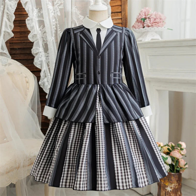 Children Wednesday Costume Girls Black Gothic Family Clothes Halloween Cosplay Costume for Kids Easter Carnival Fancy Dress Up