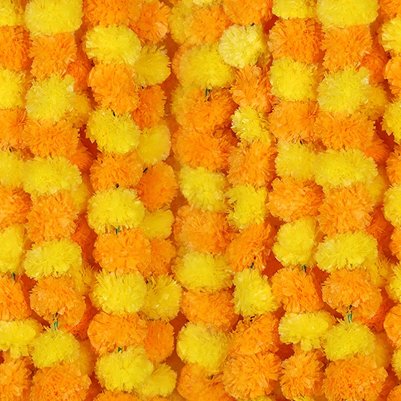 5-50pcs Marigold Flower Garland For Decoration 5 ft Artificial Flowers Mexican Diwali Indian Wedding Party Pooja Day of The Dead