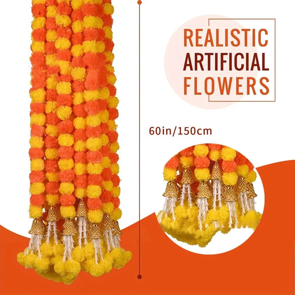 Long Strands Artificial Marigold Garland Pooja Diwali Fiesta Indian Décor Pooja Marigold Flowers Pooja Wedding Events Decor