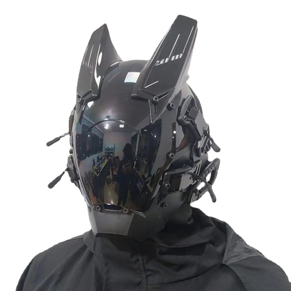 JAUPTO Punk Mask Cosplay for Men, Cosplay Samurai Horns Masks Black Mask Halloween Party Coolplay Gifts