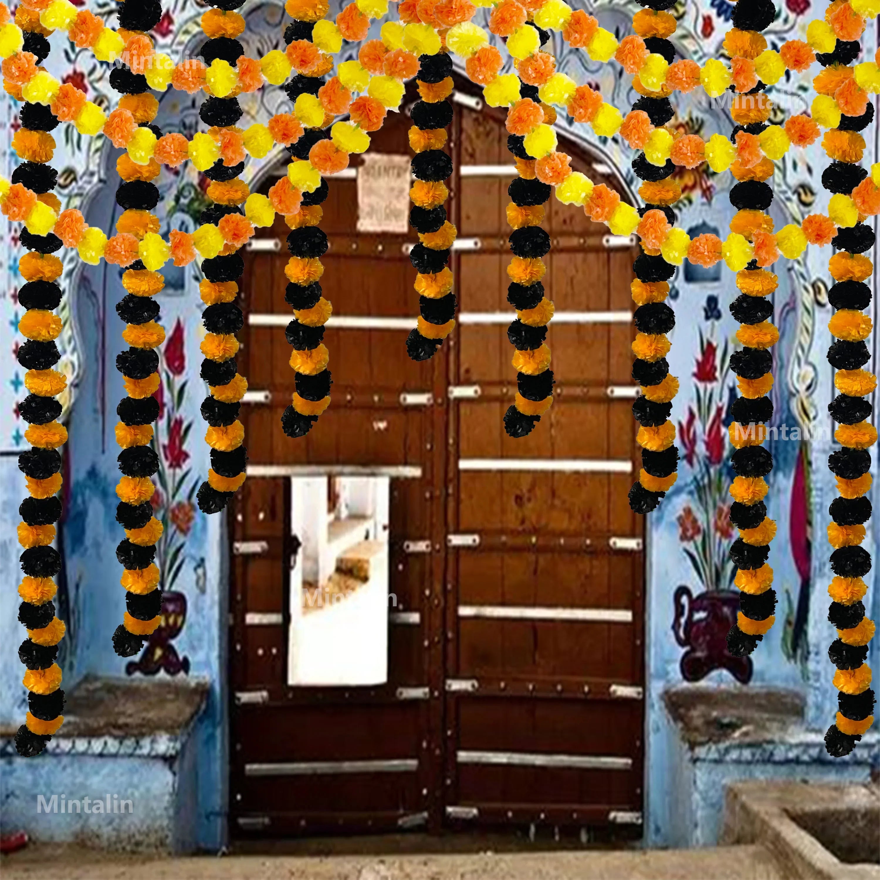 2 Pcs Marigold Flower Garland with бо Flowers for Diwali