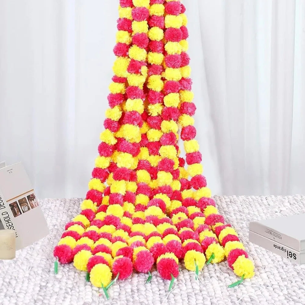 Long Strands Artificial Marigold Garland Pooja Diwali Fiesta Indian Décor Pooja Marigold Flowers Pooja Wedding Events Decor