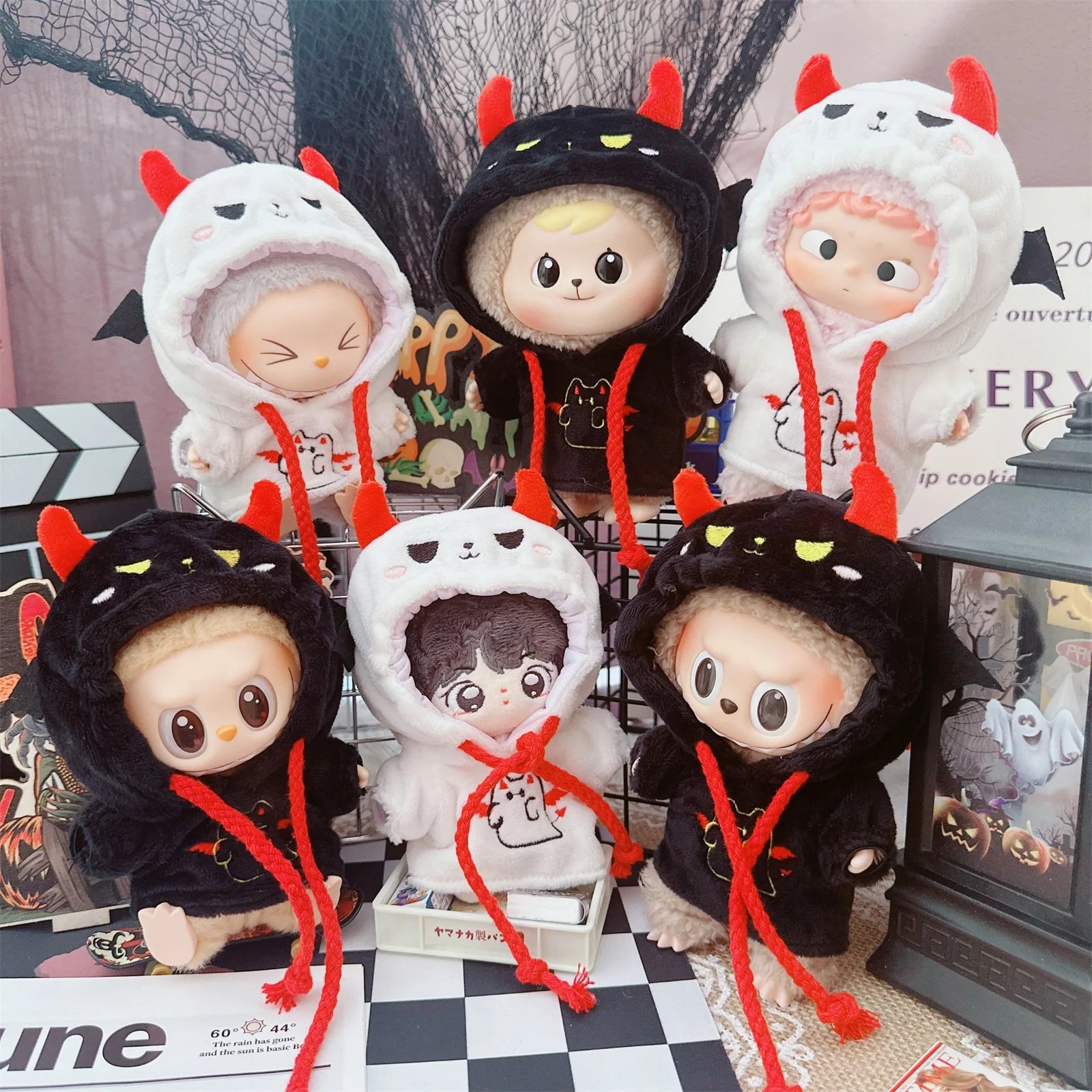 10cm Cotton Doll Hoodie Idol Doll Clothes Ghost Hooded Sweatshirt for Christmas Halloween Dress Up Accessories