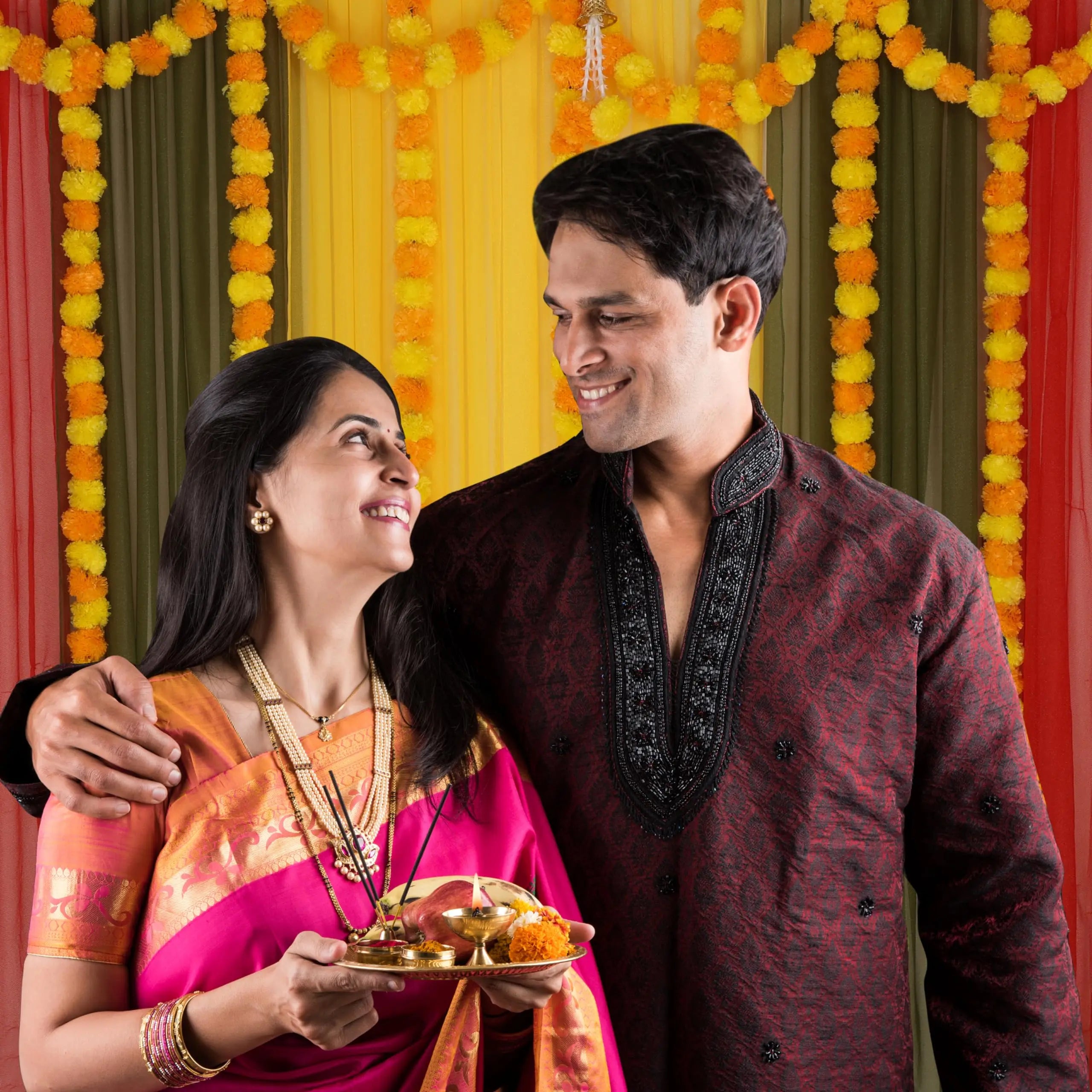 5-50pcs Marigold Flower Garlands 5 Ft Artificial Flower Garland Indian Décor,Pooja, Diwali, Fiesta Day of The Dead, Mexican Par