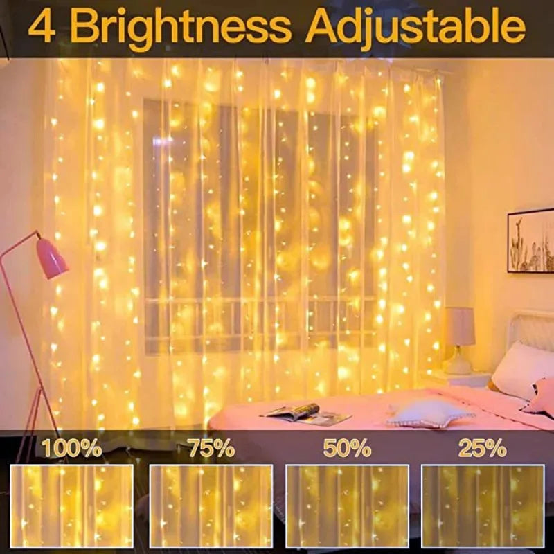 Diwali Lights LED Fairy String Curtain Lights 8 Mode Remote USB Festoon Christmas Decor For Home Holiday New Year Lamp