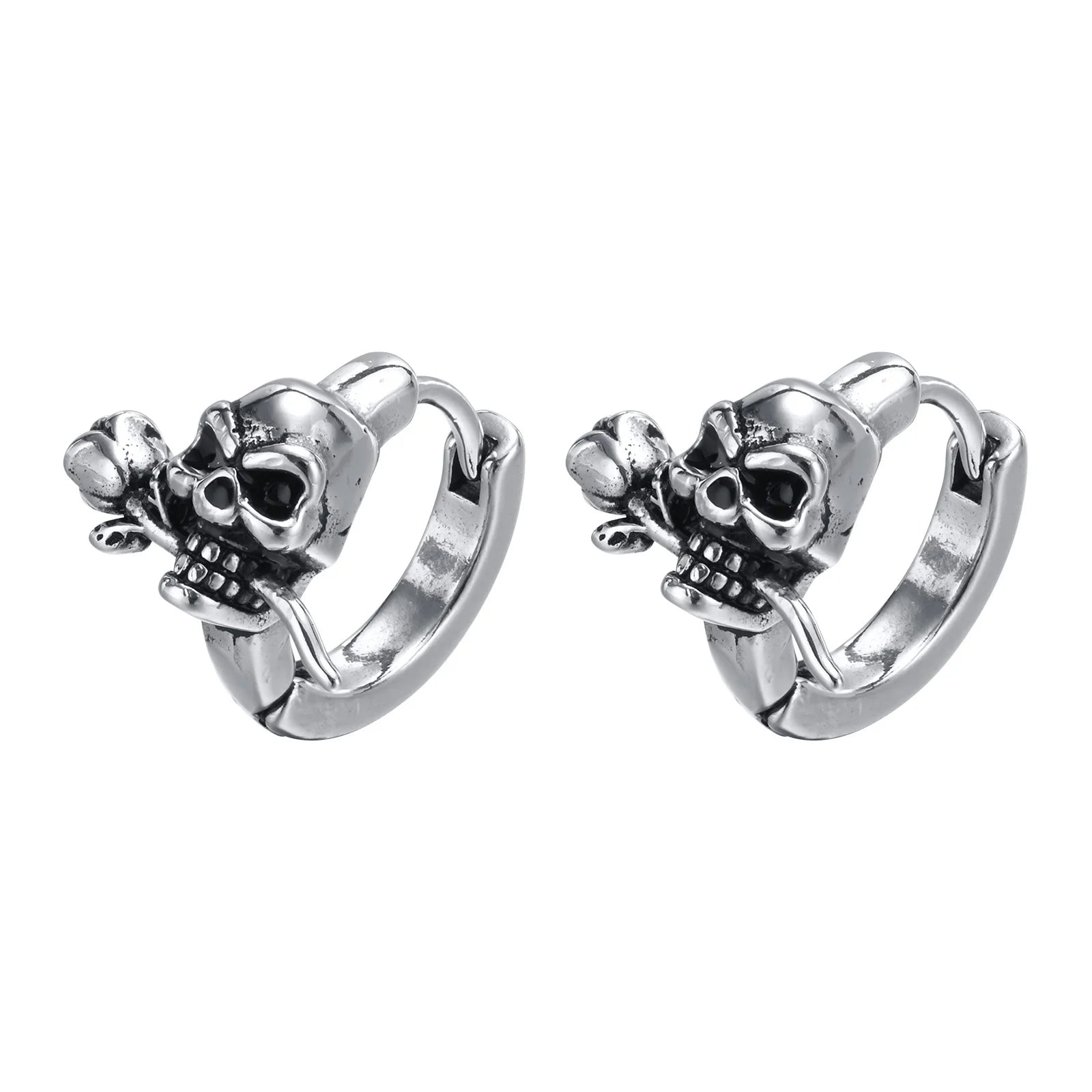 Vnox Gothic Skull Skeleton Huggie Hoop Earrings for Men Boys, Rock Punk Stainless Steel Cocktail Party Halloween Gift Jewelry