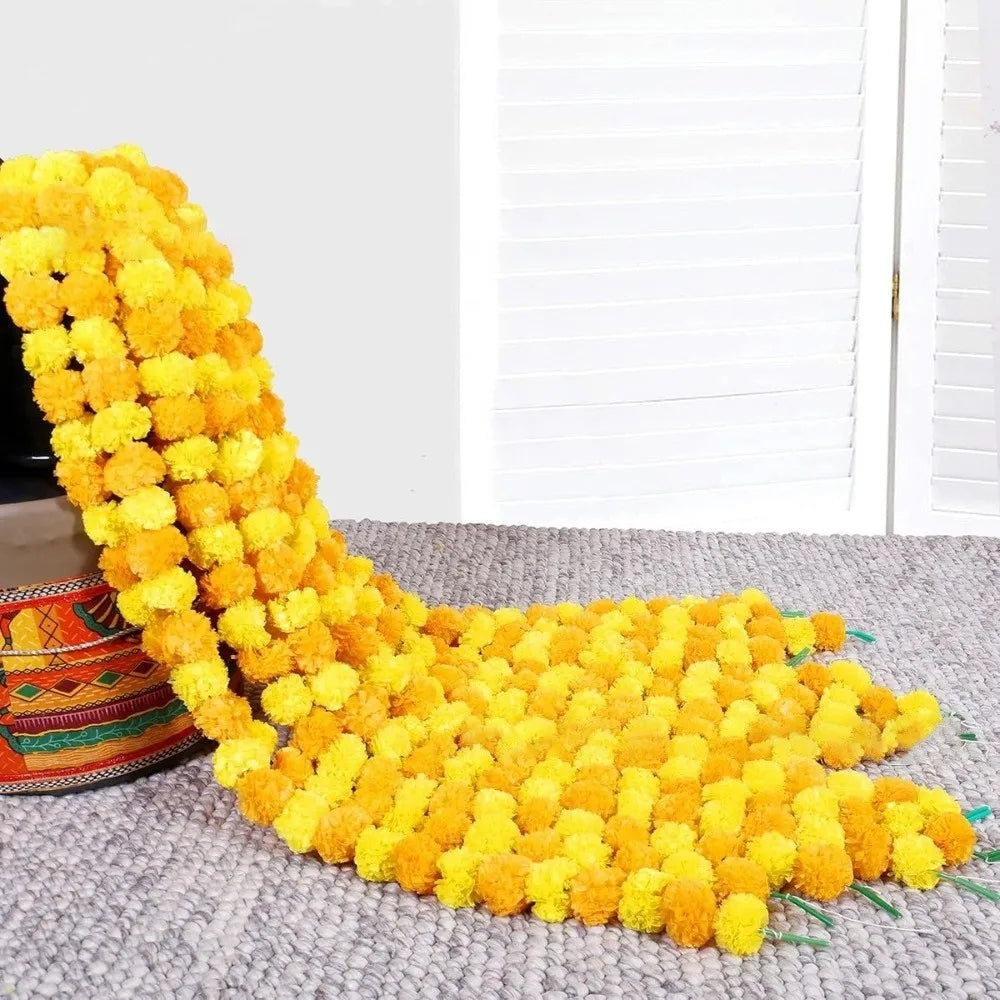 Long Strands Artificial Marigold Garland Pooja Diwali Fiesta Indian Décor Marigold Flower Garlands Reusable Events Decor