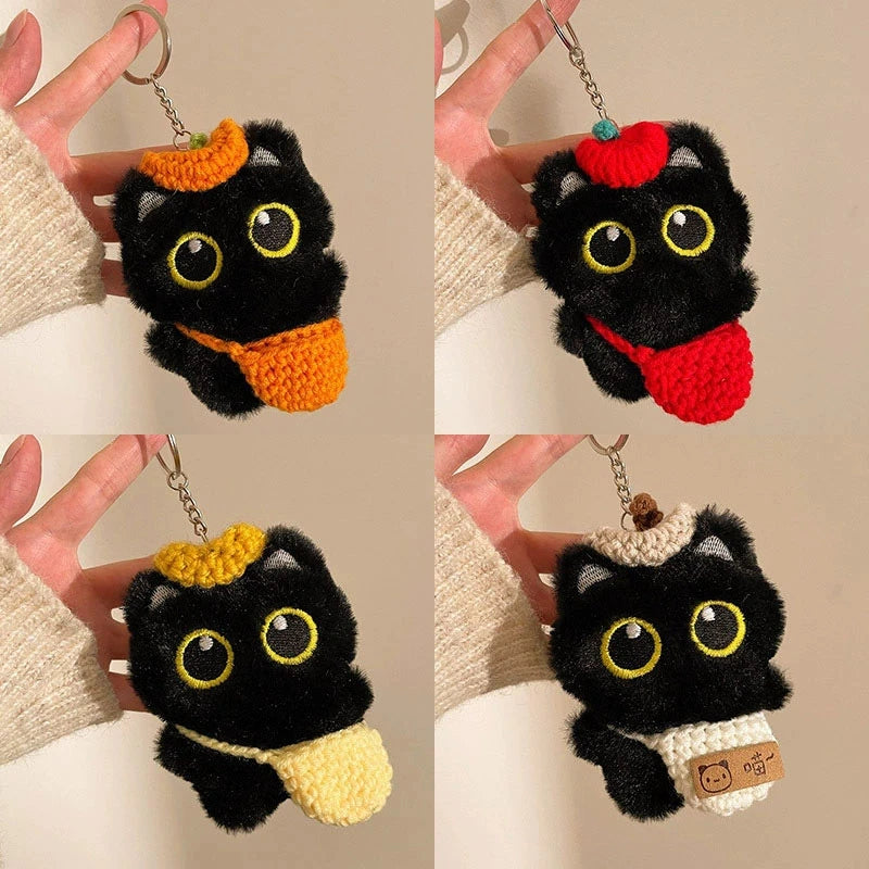 Cute Keychain Kawaii Black Cat Keychain Plush Cats Toy Backpack Hanging Pendant Decoration Keyring Halloween Ghost Theme Gifts