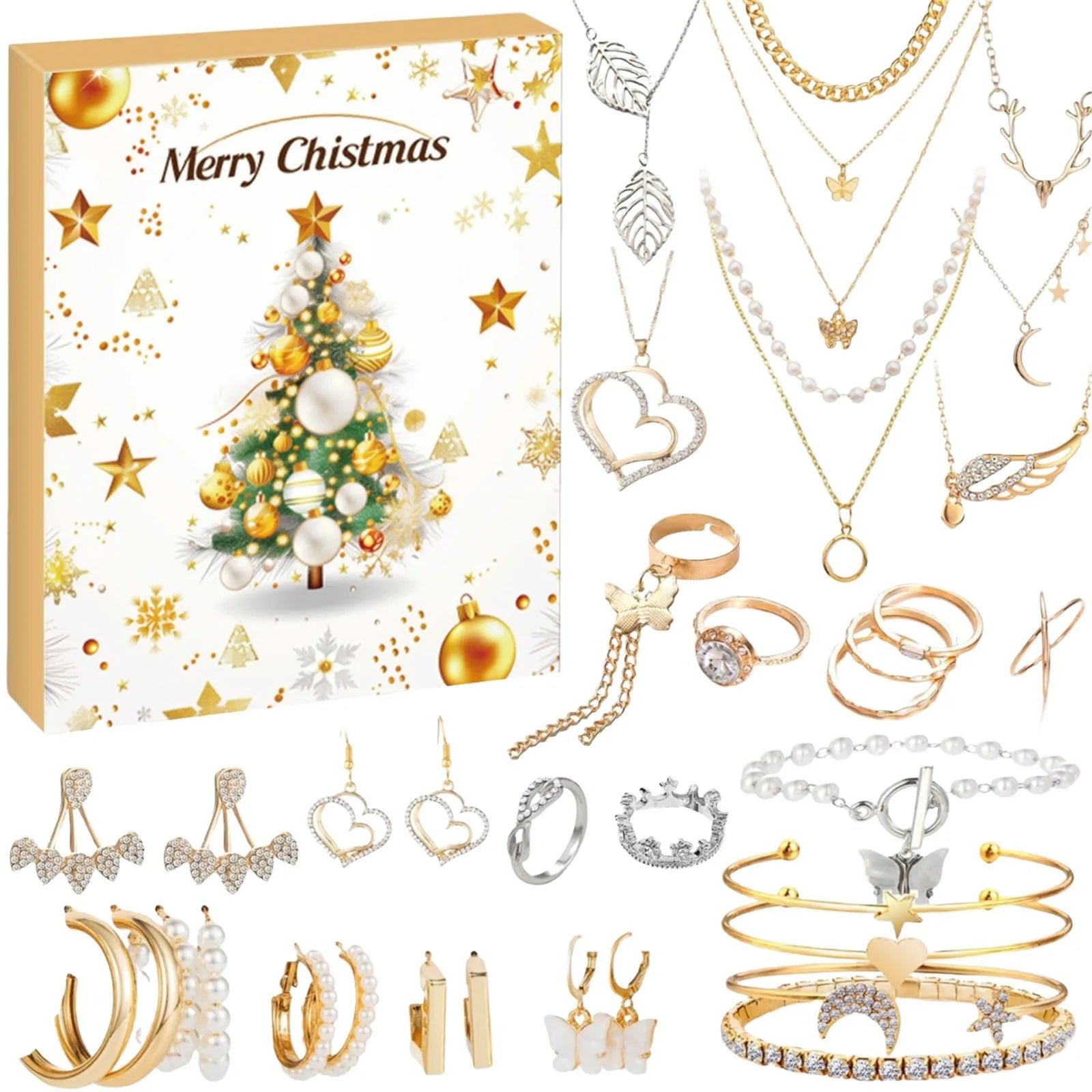 Christmas Countdown Calendar 24 Days Christmas Countdown Advent Calendar Necklace Bracelet Earrings Christmas Gifts