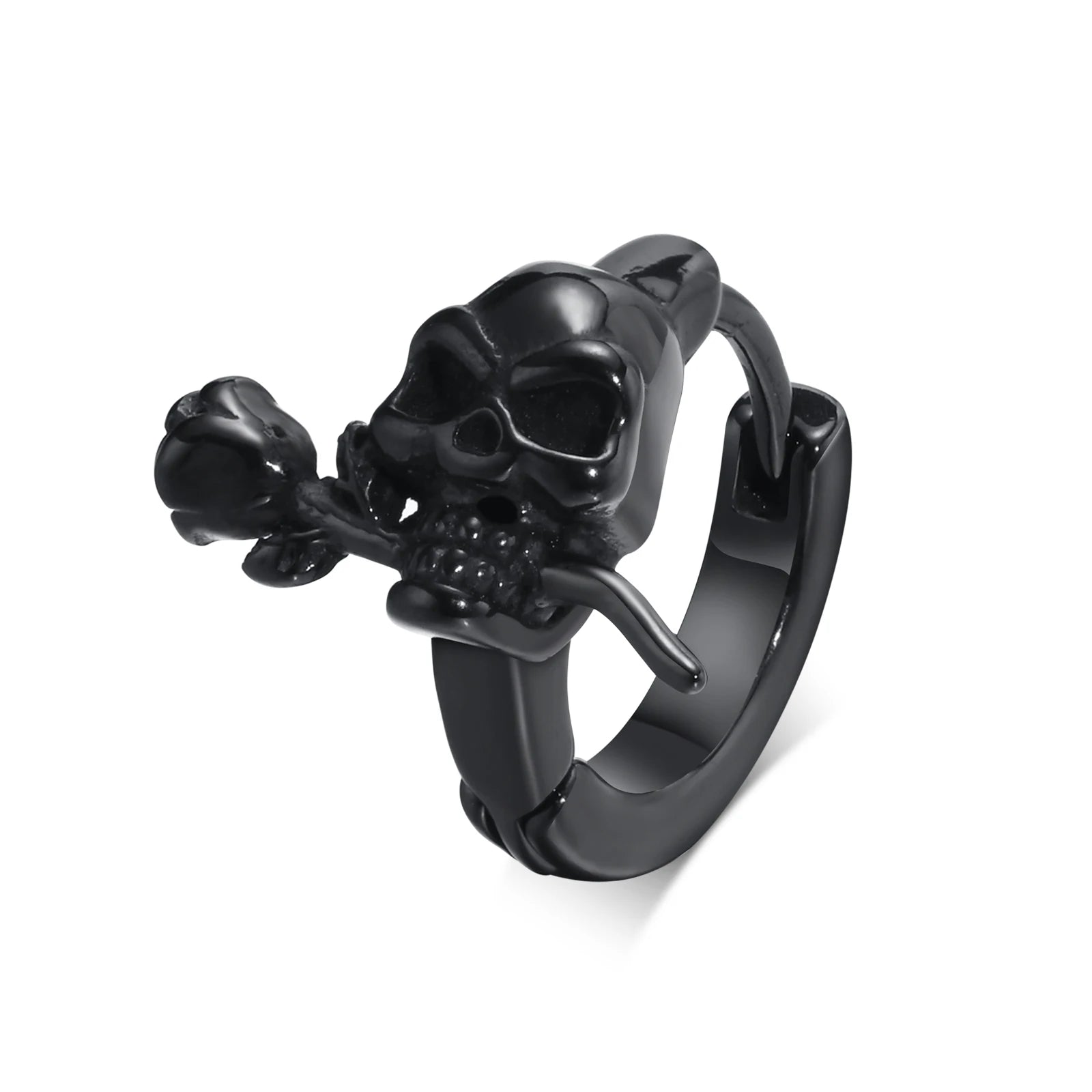 Vnox Gothic Skull Skeleton Huggie Hoop Earrings for Men Boys, Rock Punk Stainless Steel Cocktail Party Halloween Gift Jewelry