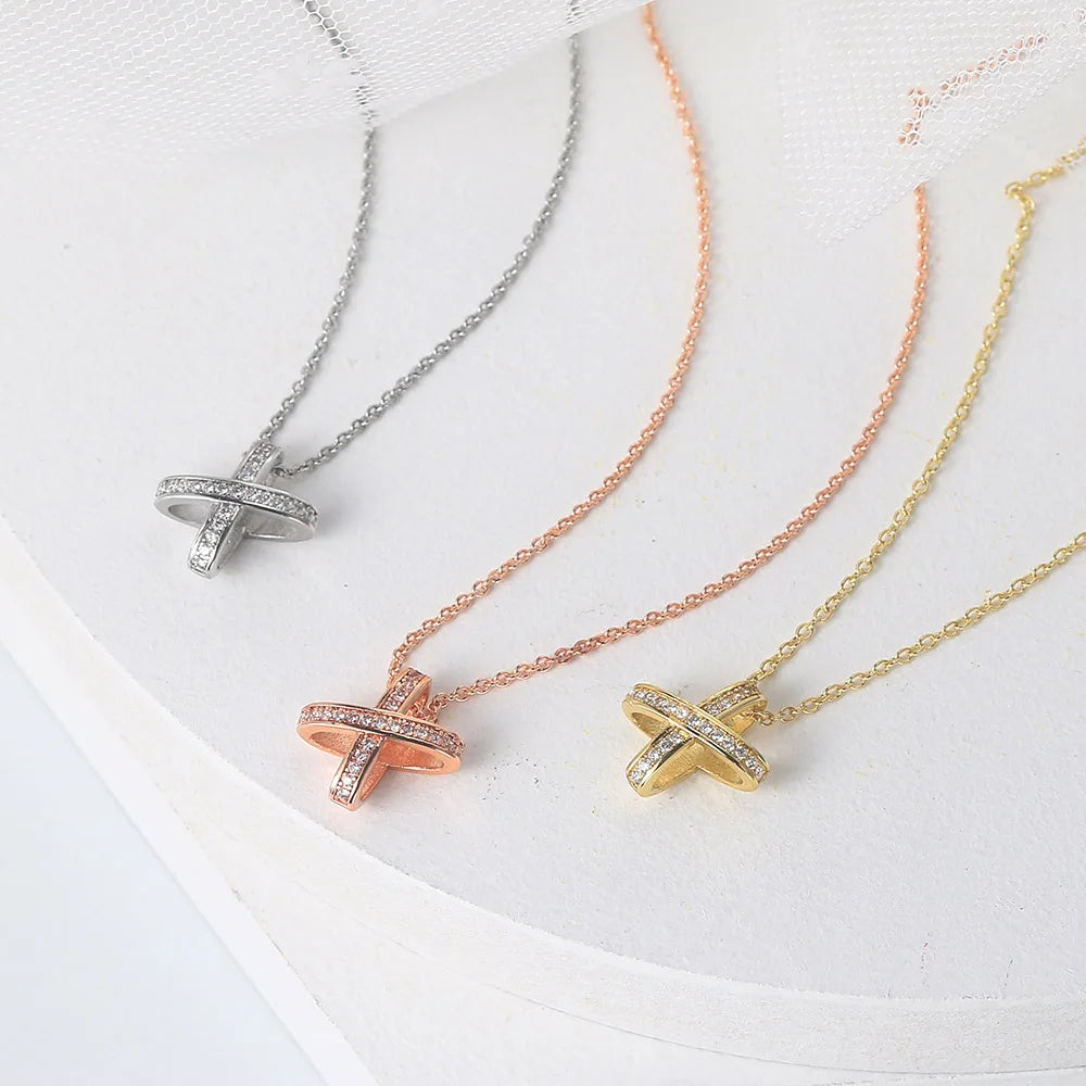 X Cross Pendants Necklace for Women Aesthetic Crosses Rose Gold Color Choker Chain on Neck Collar Necklace Fashion Jewelry N205