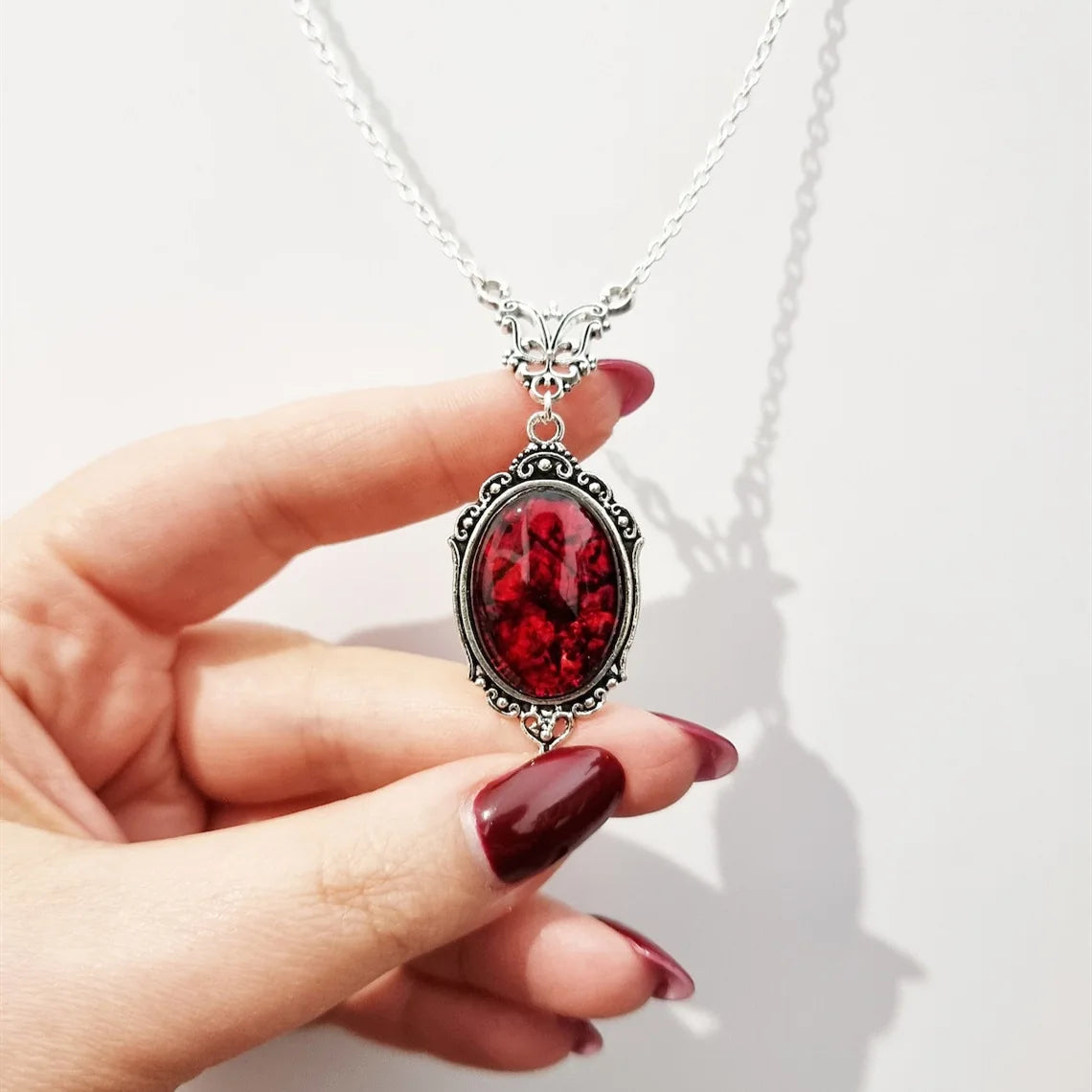 Gothic Vampire Necklace Vintage Stardust Crystal Cameo Pendant Necklace Punk Style Vampire Pendant Oval Satanic Demon Necklace