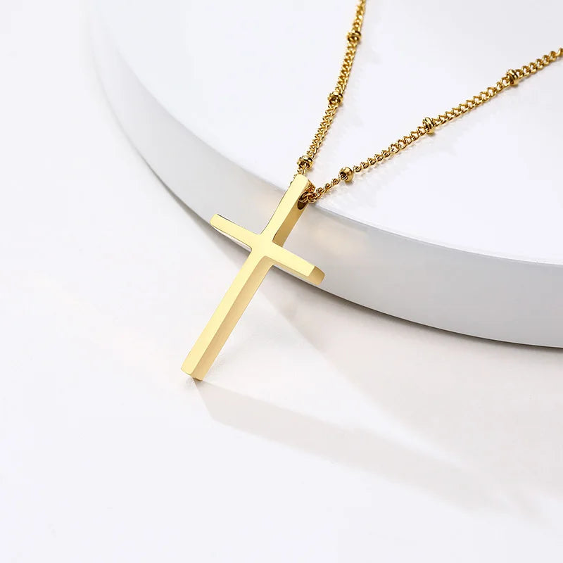 Cruz Cross Necklace Pendant, Women's Stainless Steel Cross Collar, Fashion Religious Jewelry