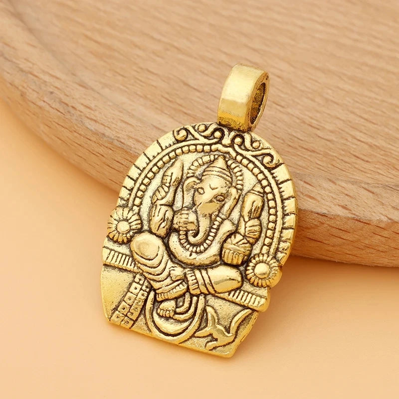 Ganesha God of Beginnings Amulet Charms Pendants For Necklace Jewelry Findings 38x24mm