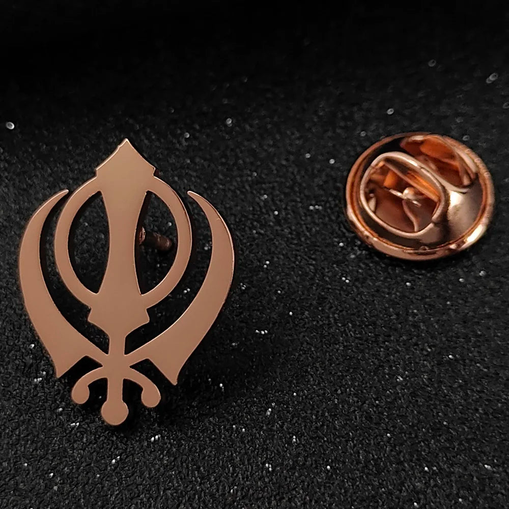 Sikh symbol men's brooch, stainless steel collar pin, suit and shirt decorative accessory, religious party gift