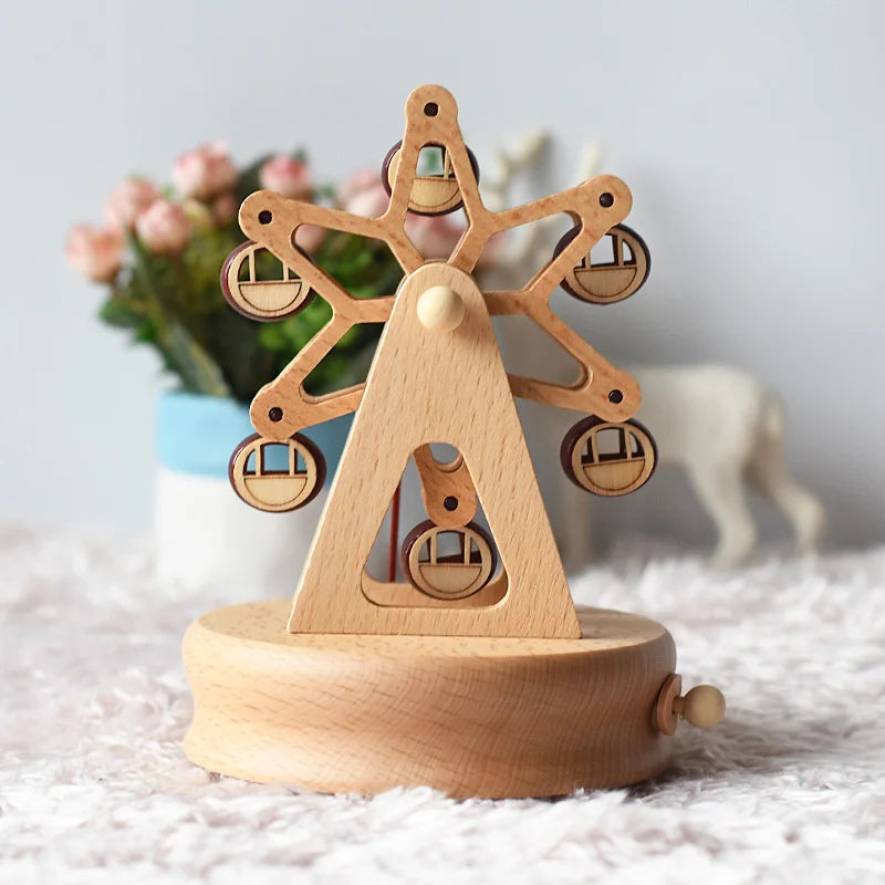 Christmas Gifts Wholesale Logo Engrave Mechanical Wind Up Clockwork Rotating Carousel Ballerina Music Box Wooden For Present