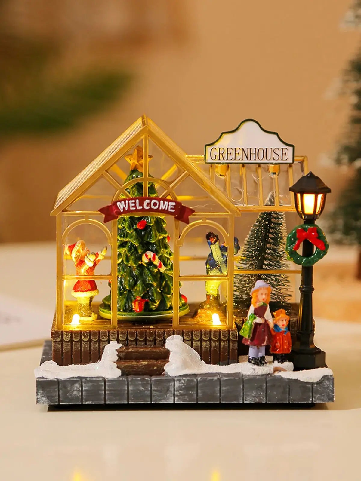 Christmas Village House Figurines Lighted Christmas Collectible Buildings Decoration with Music New Year Decor