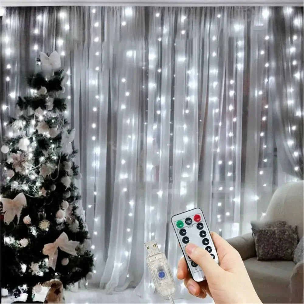 LED Curtain String Light Beautiful Window Ornament USB Powered Indoor Christmas New Year Garland Led Lights Halloween Decoration