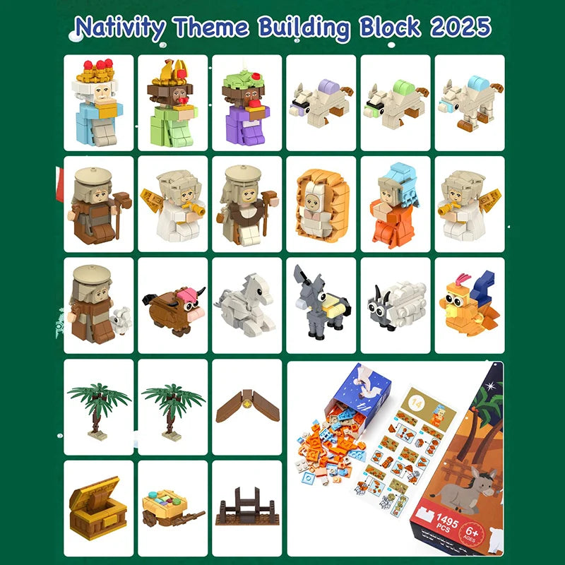 Christmas Advent Calendar Gift Box Diy Nativity Jesus Bricks Toys 24Days Countdown Calendar Surprise Christmas Home Decoration