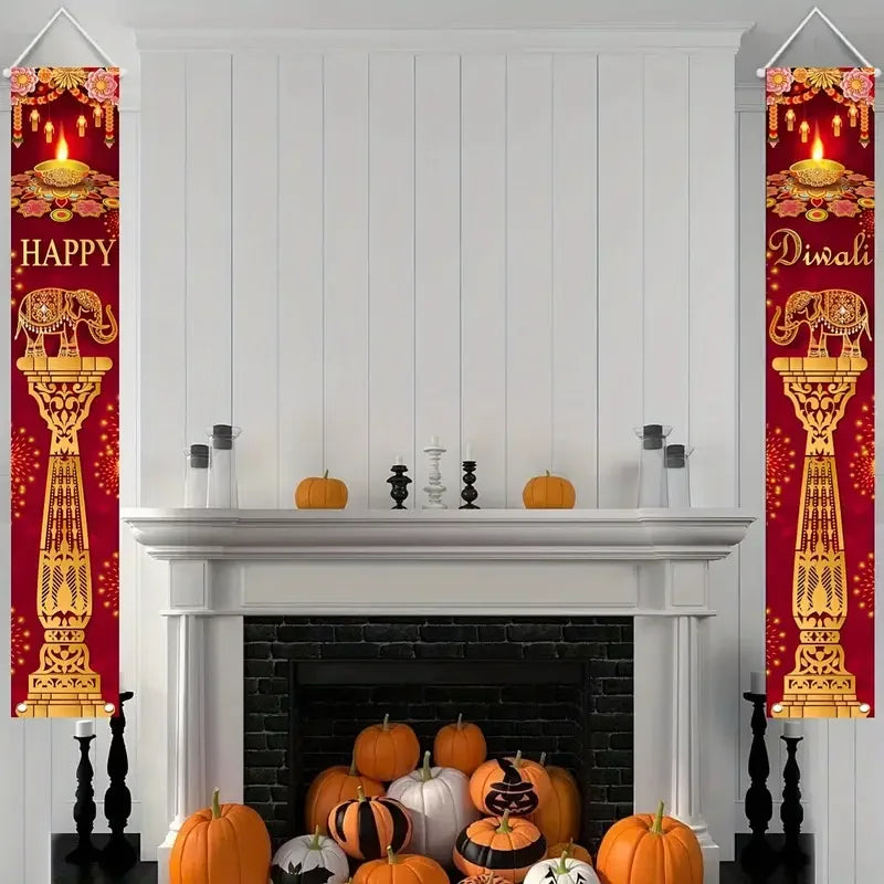 VIKAMA2pcs Diwali Hanging Door Couplets with Oil Lamp Motifs Suitable for Decorating the Front Door Porch of Your Home