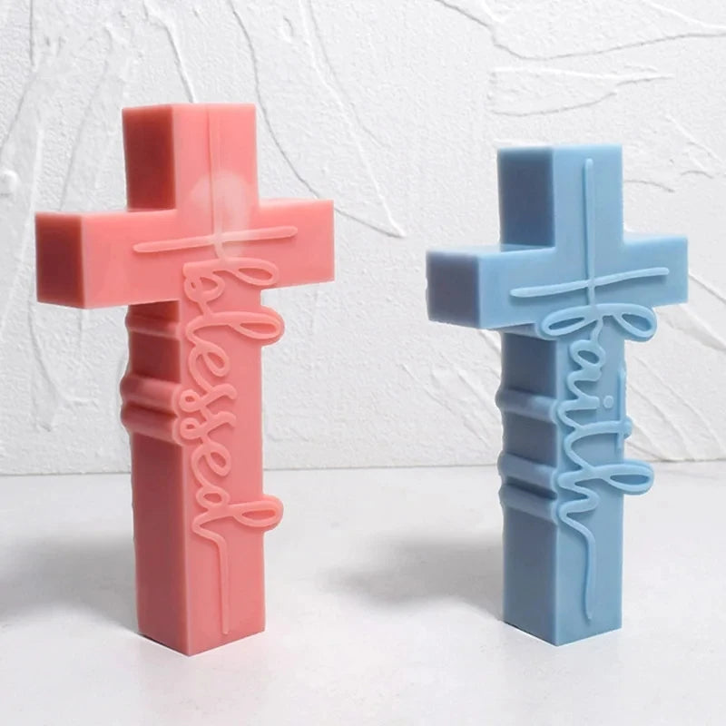DIY cross candle silicone molds 3D relief cross crafts resin plaster cement casting mold Halloween gift making tool