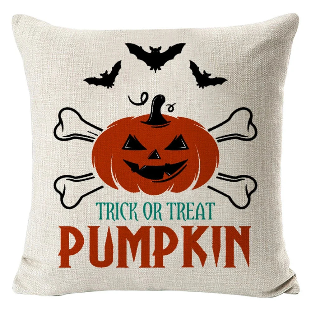 2024 New Linen Halloween Fall Cushion Cover 45x45cm Farmhouse Cat Witch Home Throw Pillow Covers For Home Room Couch Decor