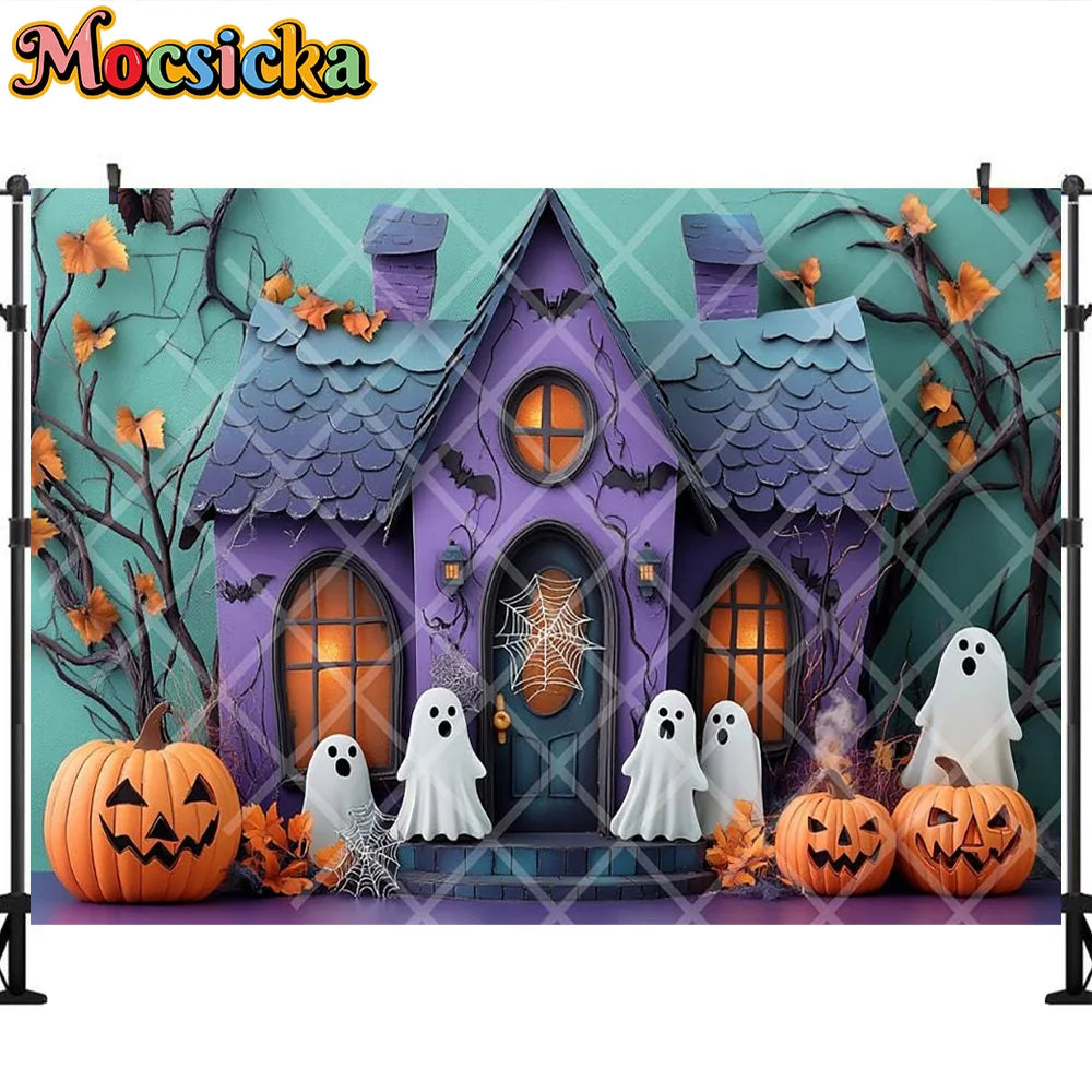Mocsicka Photography Backdrop Halloween White Ghost Pumpkin Decoration Kids Holiday Party Supplies Backgrounds For Photographs