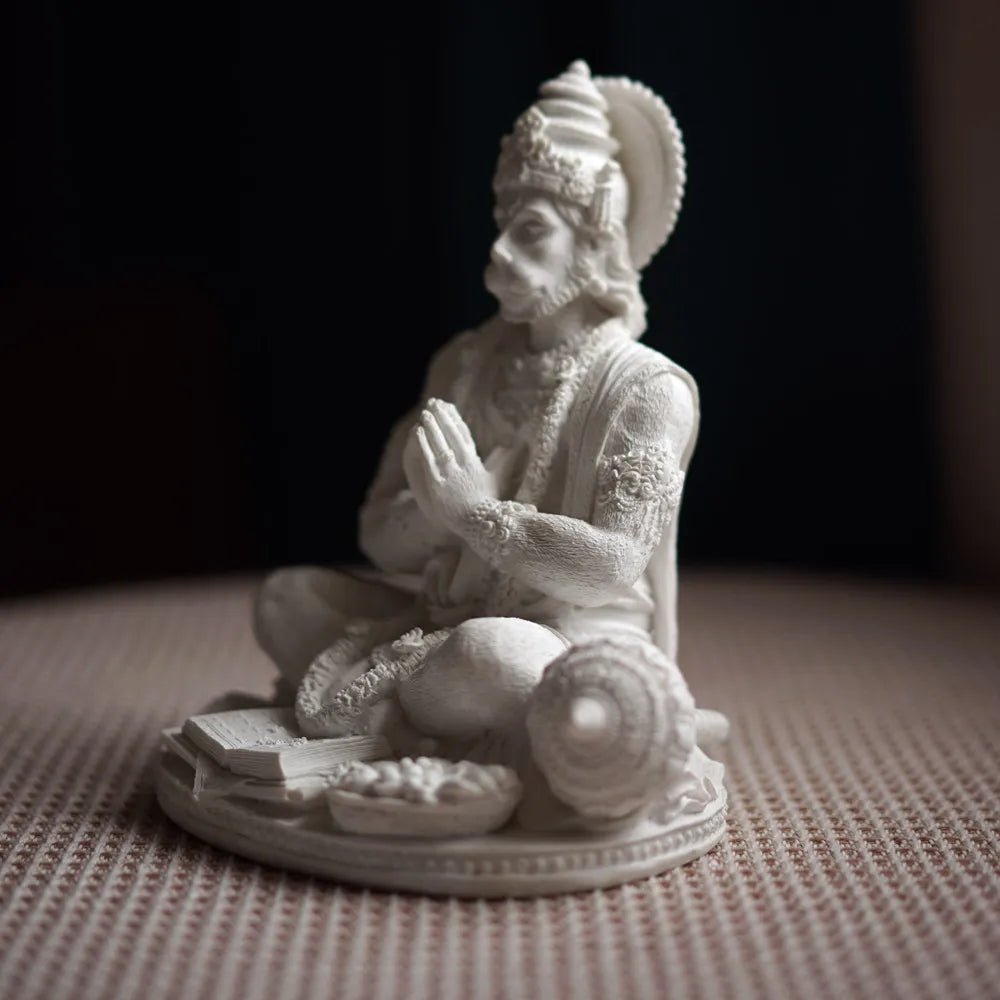 Sandstone White Hanuman Statue Hindu God Sculpture