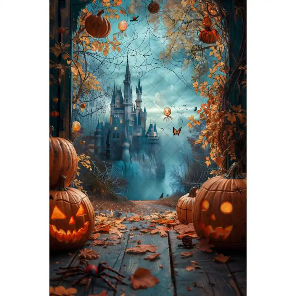 Halloween Night Background Photography Horror Haunted House Pumpkin Lantern Black Stone Road Backdrop Kids Holiday Party Studio