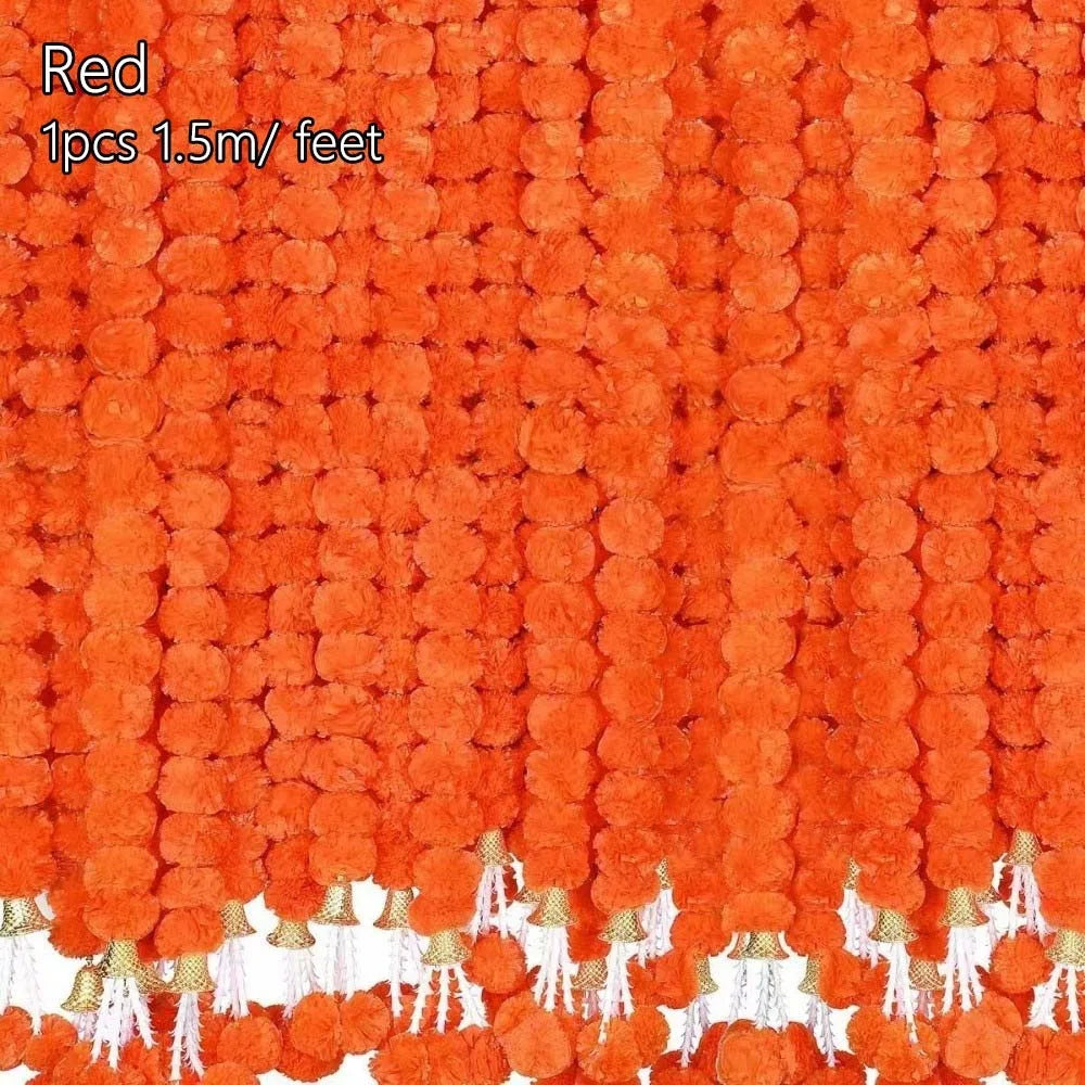 Long Strands Artificial Marigold Garland Pooja Diwali Fiesta Indian Décor Marigold Flower Garlands Reusable Events Decor