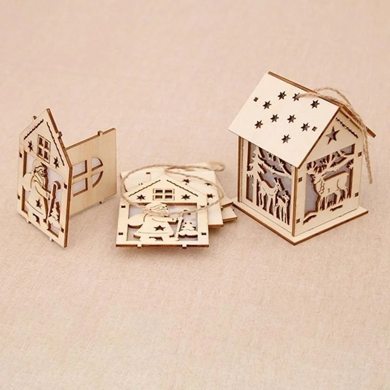 Christmas LED Light Wooden House Luminous Cabin Merry Christmas Decorations for Home DIY Xmas Tree Ornaments Kids Gifts New Year