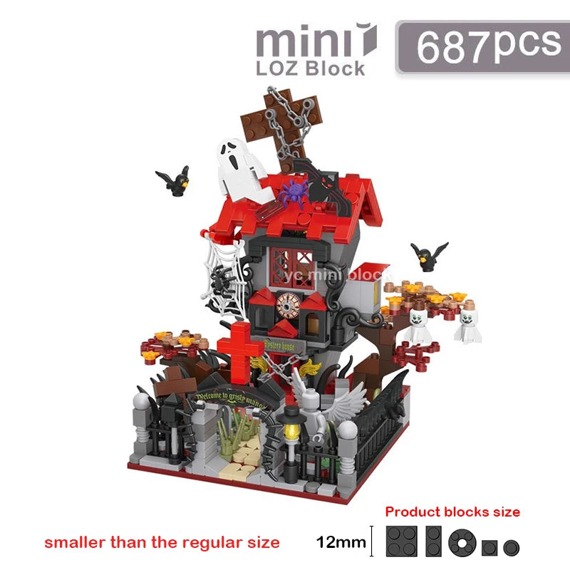 Halloween Toys Building Blocks Assembly Pumpkin House Ghost House Witch Science Monster Friend Party Decor Model Kids Gifts
